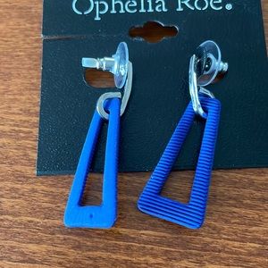 Ophelia Roe silver tone pierced earrings with royal blue accents